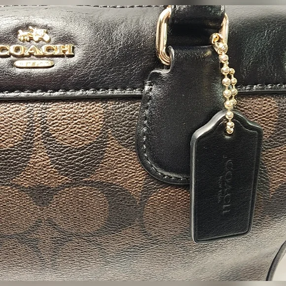 Coach Brown/Black Signature Coated Canvas and Leather Mini Bennett Satchel